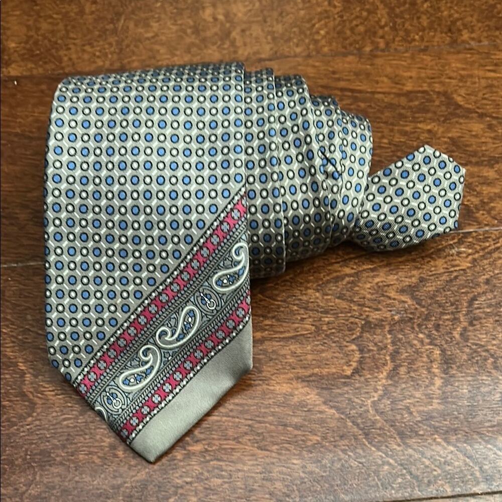 Yves Saint Laurent Elegant Paisley Blue and Brown Men's Tie, 100% Silk